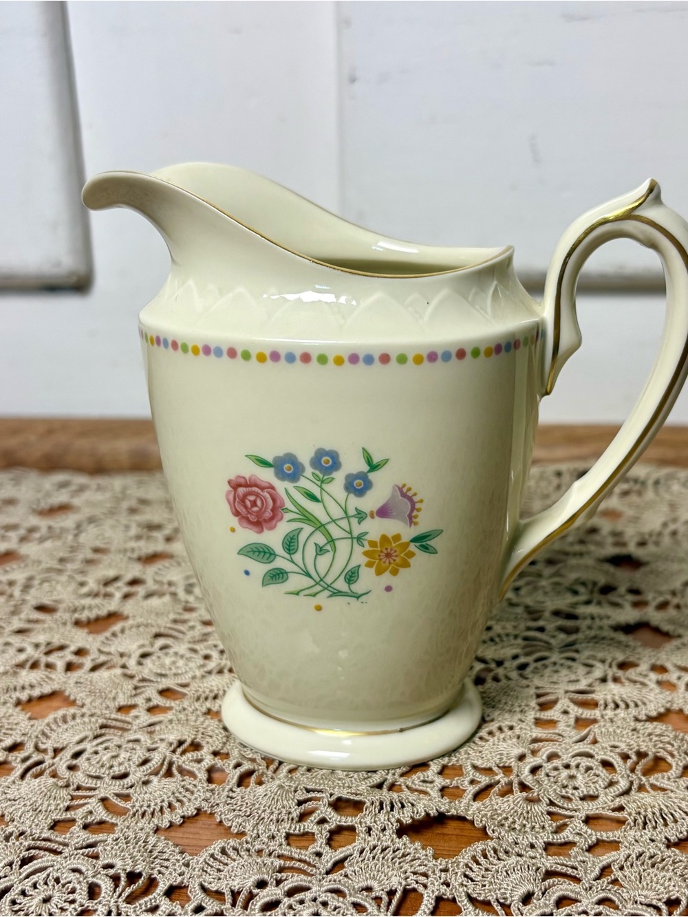 Vintage 80s Lady Hamilton German Floral Gold Trim Ceramic Small Pitcher Creamer